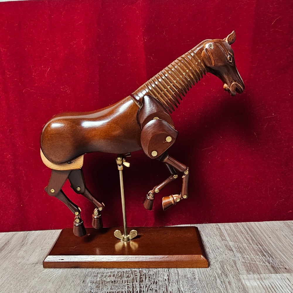Wooden Horse Figure Jointed Brown 9 Inch Drawing Reference Equestrian Decor VTG